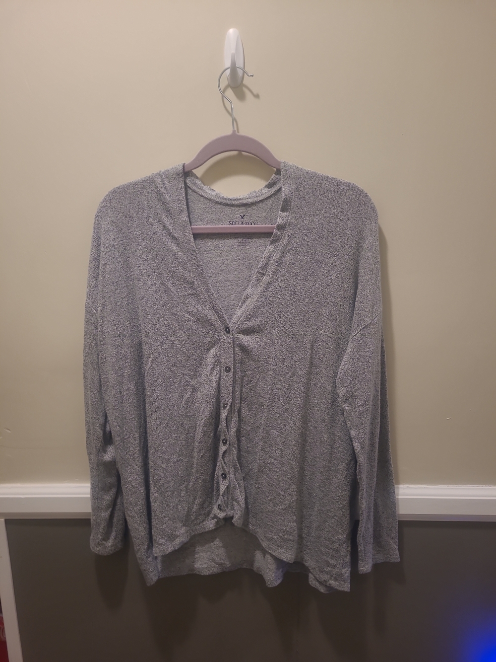 American Eagle Soft And Sexy Plush Gray Cardigan Womens Large Button Up